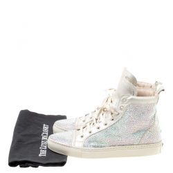 Pre Owned Le Silla Light Grey Suede Crystal Embellished High Top Sneakers Size 38