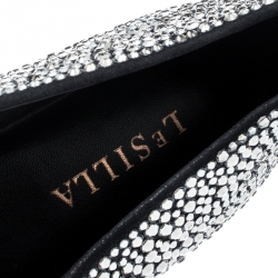 Pre Owned Le Silla Black Suede Crystal Embellished Ballet Flats Size 41