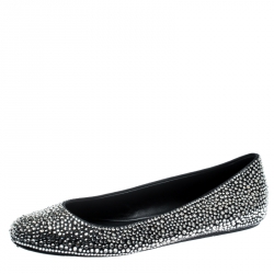 Pre Owned Le Silla Black Suede Crystal Embellished Ballet Flats Size 41