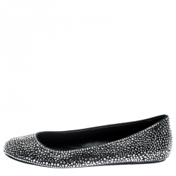 Pre Owned Le Silla Black Suede Crystal Embellished Ballet Flats Size 41