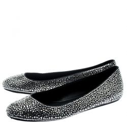 Pre Owned Le Silla Black Suede Crystal Embellished Ballet Flats Size 41