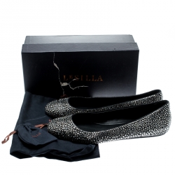 Pre Owned Le Silla Black Suede Crystal Embellished Ballet Flats Size 41