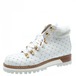 Le Silla St.Moritz White Quilted Leather Fur Lined Trekking Boots Size 41