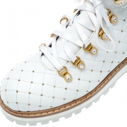 Le Silla St.Moritz White Quilted Leather Fur Lined Trekking Boots Size 41