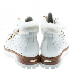 Le Silla St.Moritz White Quilted Leather Fur Lined Trekking Boots Size 41