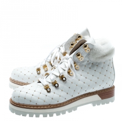 Le Silla St.Moritz White Quilted Leather Fur Lined Trekking Boots Size 41