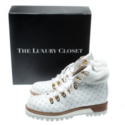 Le Silla St.Moritz White Quilted Leather Fur Lined Trekking Boots Size 41