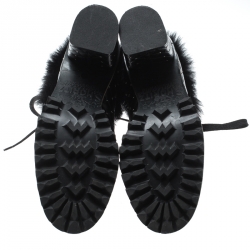 Pre Owned Le Silla St.Moritz Black Quilted Leather Fur Lined Block Heel Trekking Boots Size 40