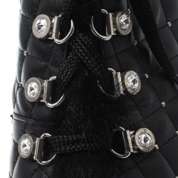 Pre Owned Le Silla St.Moritz Black Quilted Leather Fur Lined Block Heel Trekking Boots Size 40