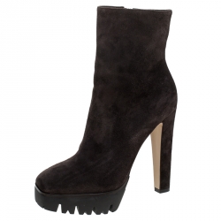 Pre Owned Le Silla Brown Suede Mid Calf Square Toe Platform Boots Size 38.5