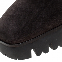 Pre Owned Le Silla Brown Suede Mid Calf Square Toe Platform Boots Size 38.5