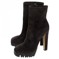 Pre Owned Le Silla Brown Suede Mid Calf Square Toe Platform Boots Size 38.5