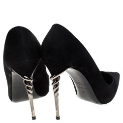 Le Silla Black Suede Pointed Toe Spiral Heel Pumps Size 39