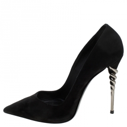 Le Silla Black Suede Pointed Toe Spiral Heel Pumps Size 39