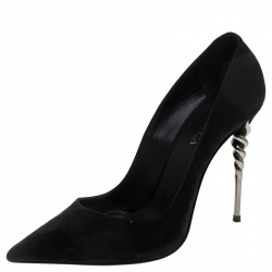 Le Silla Black Suede Pointed Toe Spiral Heel Pumps Size 39