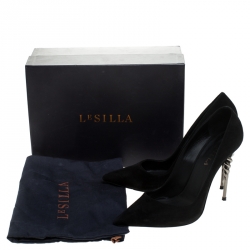 Le Silla Black Suede Pointed Toe Spiral Heel Pumps Size 39