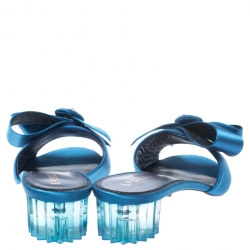 Pre Owned Le Silla Blue Satin Crystal Embellished Bow Slip On Sandals Size 40