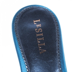 Pre Owned Le Silla Blue Satin Crystal Embellished Bow Slip On Sandals Size 40