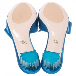 Pre Owned Le Silla Blue Satin Crystal Embellished Bow Slip On Sandals Size 40