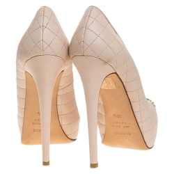 Pre Owned Le Silla Beige Quilted Leather Chain Detail Metal Cap Toe Platform Pumps Size 36.5