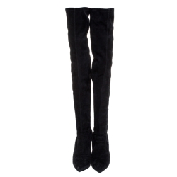 Pre Owned Le Silla Black Suede Over The Knee Pointed Toe Boots Size 40