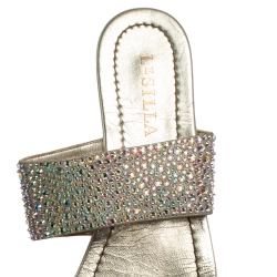 Pre Owned Le Silla Gray Leather Crystal Embellished Flat Size 38
