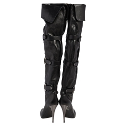 Pre Owned Le Silla Black Leather Studded Knee Length Boots Size 37.5