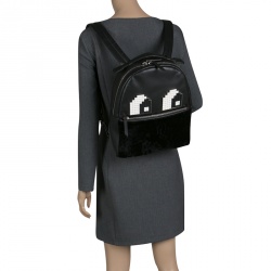 Pre Owned حقيبة ظهر لي بيتيت جوورس مايك أيس جلد أسود وفرو