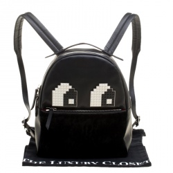 Pre Owned حقيبة ظهر لي بيتيت جوورس مايك أيس جلد أسود وفرو