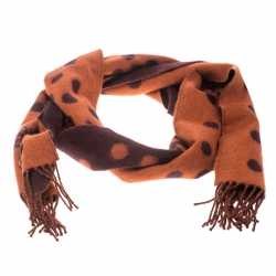 Pre Owned Loewe Lambswool and Angora Polka Dotted Reversible Anagram Muffler