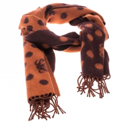 Pre Owned Loewe Lambswool and Angora Polka Dotted Reversible Anagram Muffler