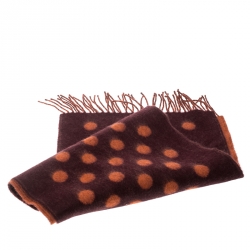 Pre Owned Loewe Lambswool and Angora Polka Dotted Reversible Anagram Muffler