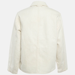 Pre Owned Loewe Off White Leather Trim Denim Workwear Jacket M