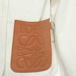 Pre Owned Loewe Off White Leather Trim Denim Workwear Jacket M