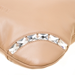 Pre Owned Loewe Beige Leather Crystal Embellished Tote