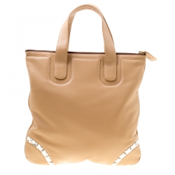 Pre Owned Loewe Beige Leather Crystal Embellished Tote