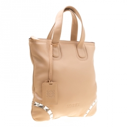 Pre Owned Loewe Beige Leather Crystal Embellished Tote