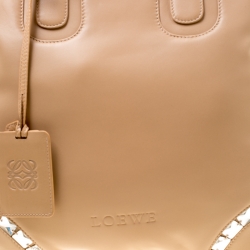 Pre Owned Loewe Beige Leather Crystal Embellished Tote