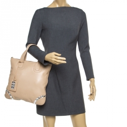 Pre Owned Loewe Beige Leather Crystal Embellished Tote