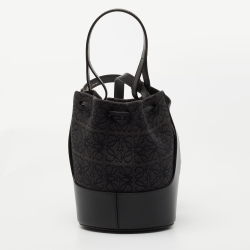 Pre Owned Loewe Grey/Black Canvas and Leather Balloon Anagram Bucket Bag