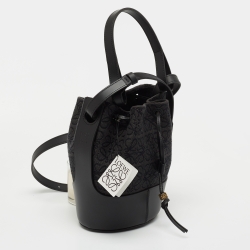 Pre Owned Loewe Grey/Black Canvas and Leather Balloon Anagram Bucket Bag