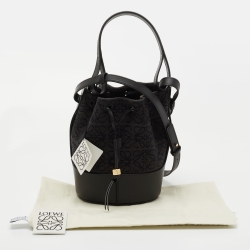 Pre Owned Loewe Grey/Black Canvas and Leather Balloon Anagram Bucket Bag