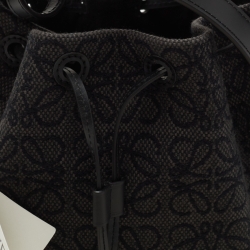 Pre Owned Loewe Grey/Black Canvas and Leather Balloon Anagram Bucket Bag