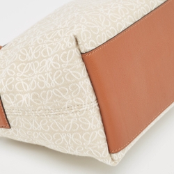 Pre Owned Loewe Cream/Brown Anagram Jacquard and Leather Cubi Shoulder Bag