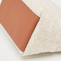 Pre Owned Loewe Cream/Brown Anagram Jacquard and Leather Cubi Shoulder Bag