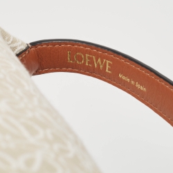 Pre Owned Loewe Cream/Brown Anagram Jacquard and Leather Cubi Shoulder Bag