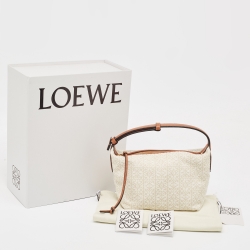 Pre Owned Loewe Cream/Brown Anagram Jacquard and Leather Cubi Shoulder Bag