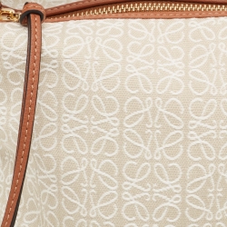 Pre Owned Loewe Cream/Brown Anagram Jacquard and Leather Cubi Shoulder Bag