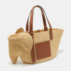 Pre Owned حقيبة يد توتس لويفي سلة جلد وورق نخيل بني/ بيج