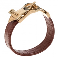 Pre Owned Loewe Nude Red Leather Rose Gold Tone Buckle Bracelet